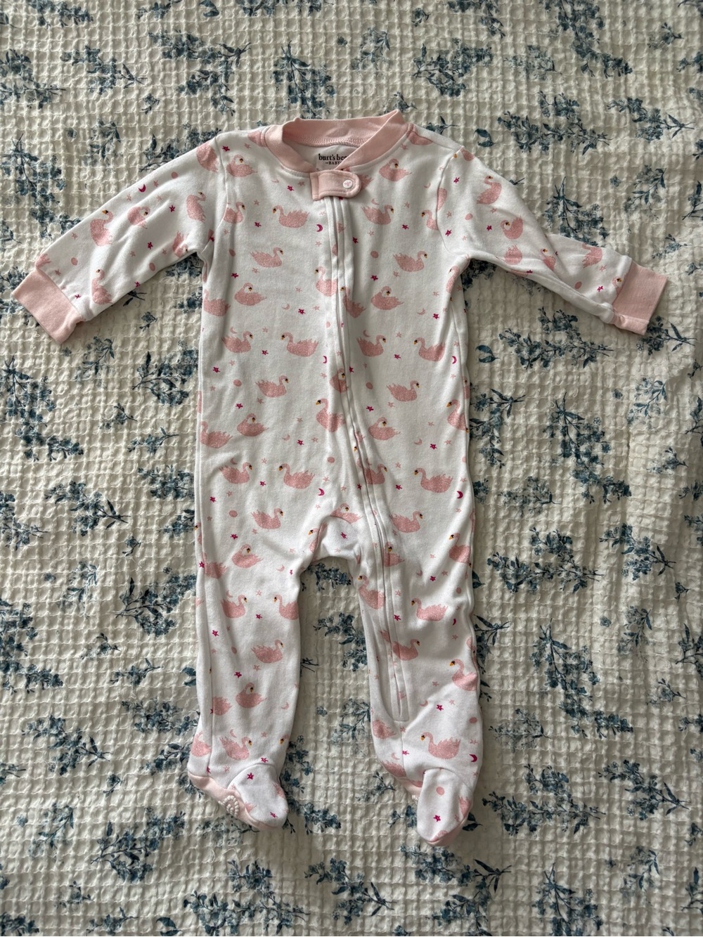 Burt's bees baby Pink Swan Print One-Piece Footed Pajamas